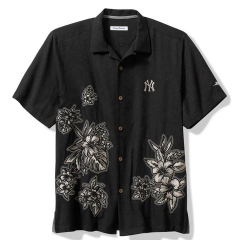 Men's Tommy Bahama Black New York Yankees Hibiscus Vibrations Camp Button-Up Silk Shirt