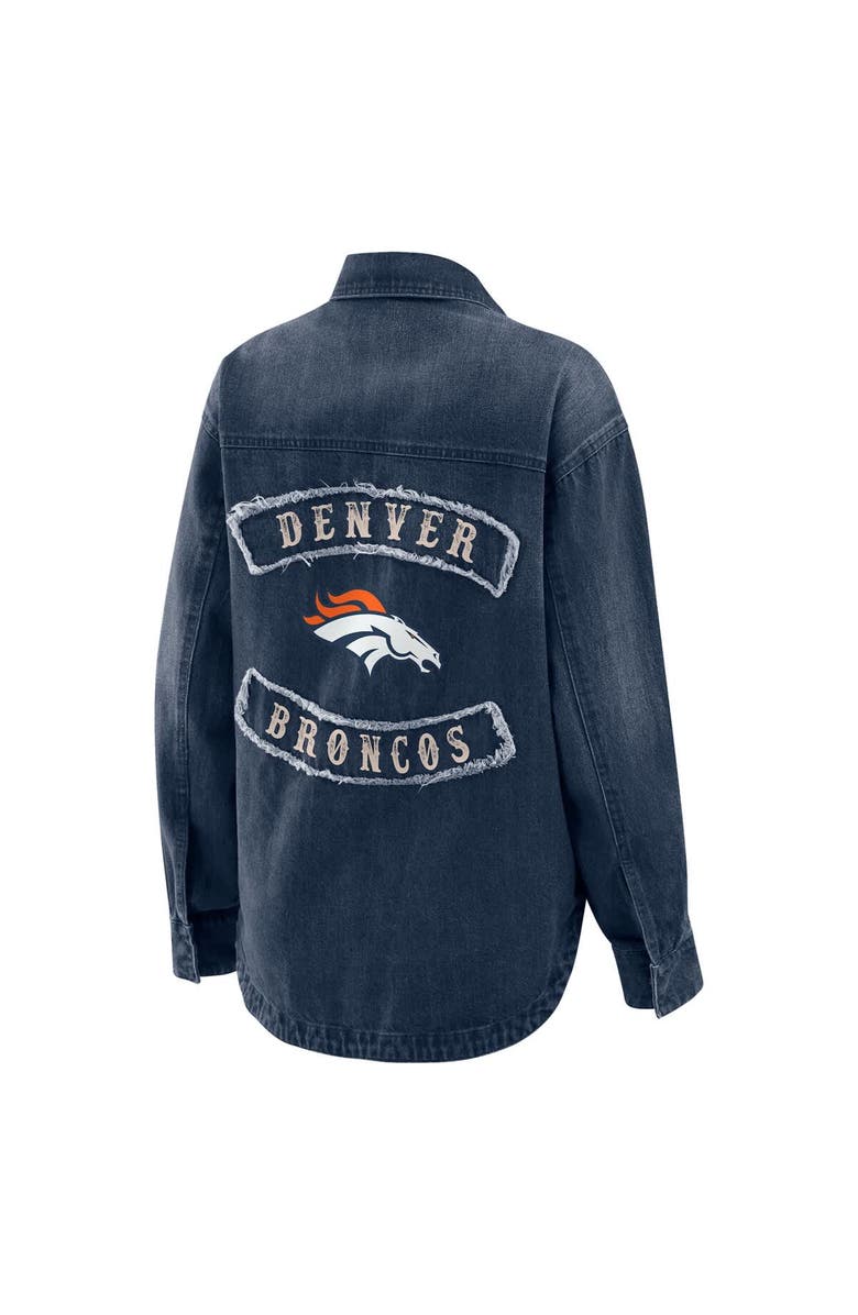WEAR by Erin Andrews Women's WEAR by Erin Andrews Denim Denver Broncos Washed Oversized Denim Full-Snap Shacket, Alternate, color, Denim