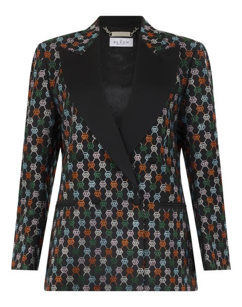 Double Breasted Marine Fit Blazer Monogram Strass Women