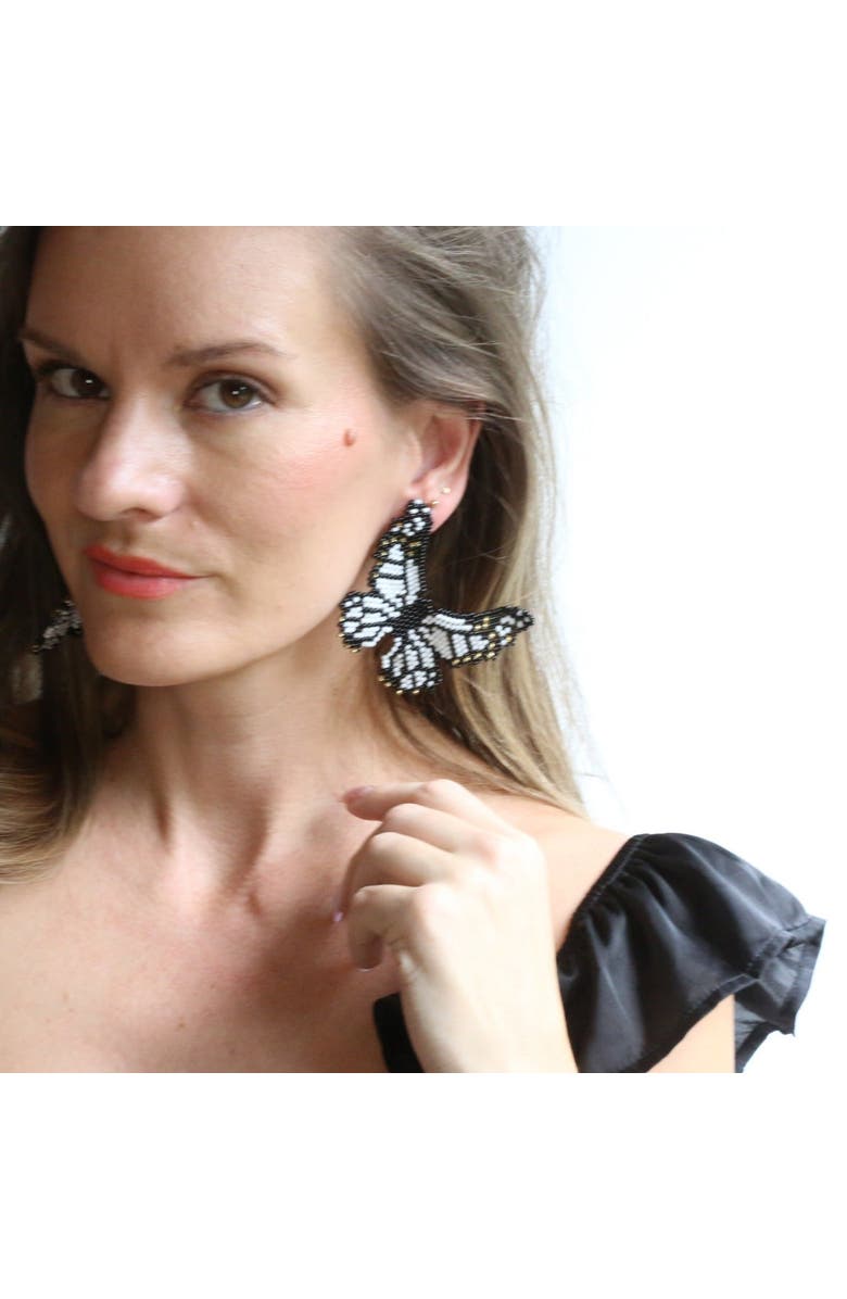 Fosterie Butterfly White Embera Earrings, Alternate, color, White