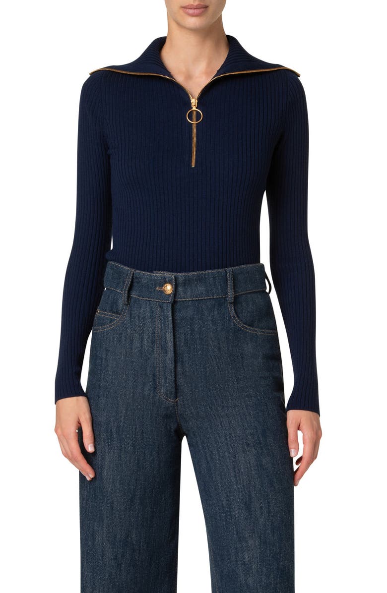 Akris punto Convertible Collar Merino Wool Rib Sweater, Main, color, 