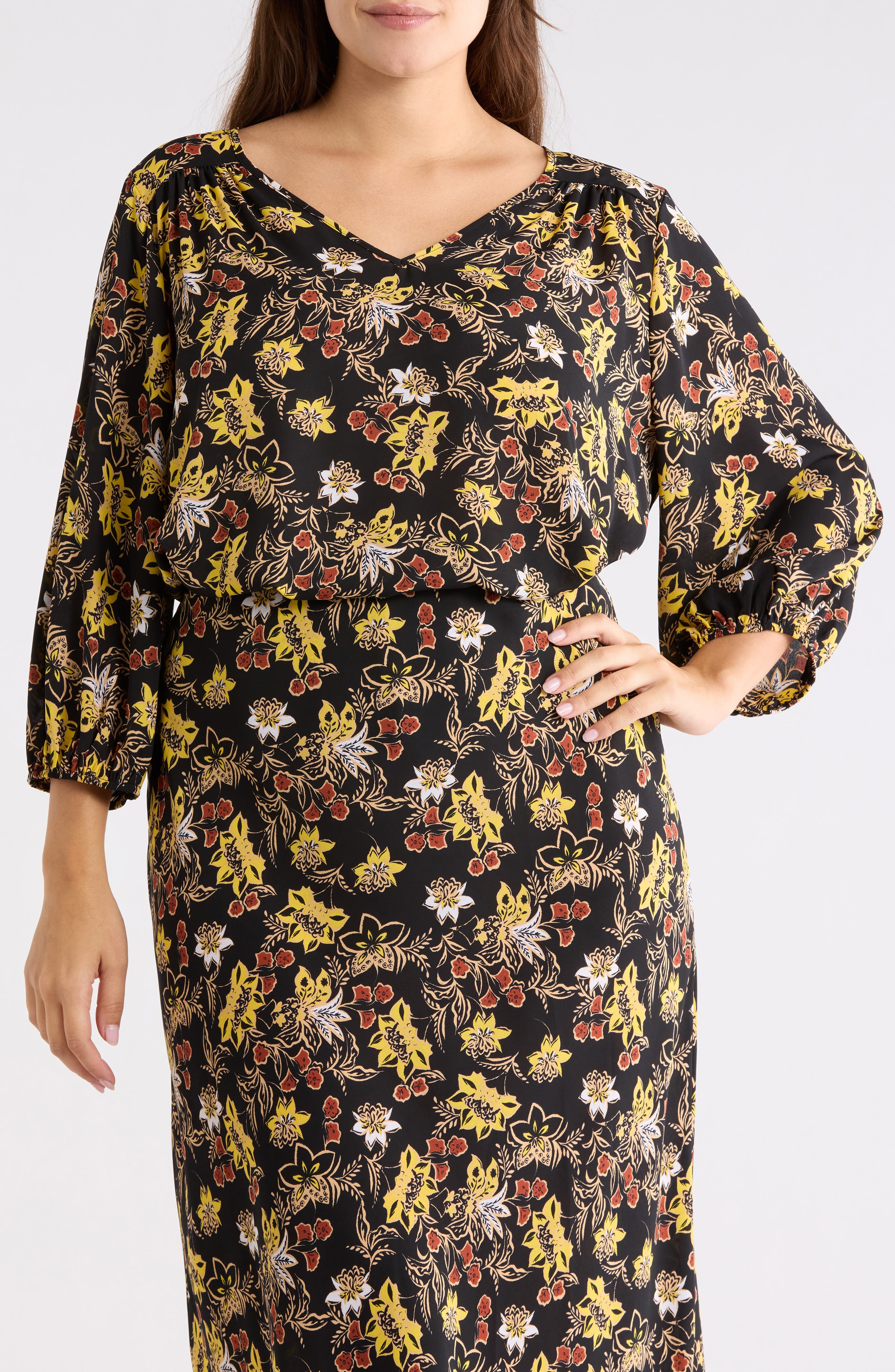 Renee C Floral Back Keyhole Top