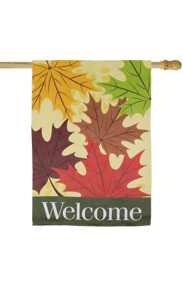Northlight Red and Yellow Fall Leaves Welcome Outdoor House Flag 28" x 40", Alternate, color, Beige