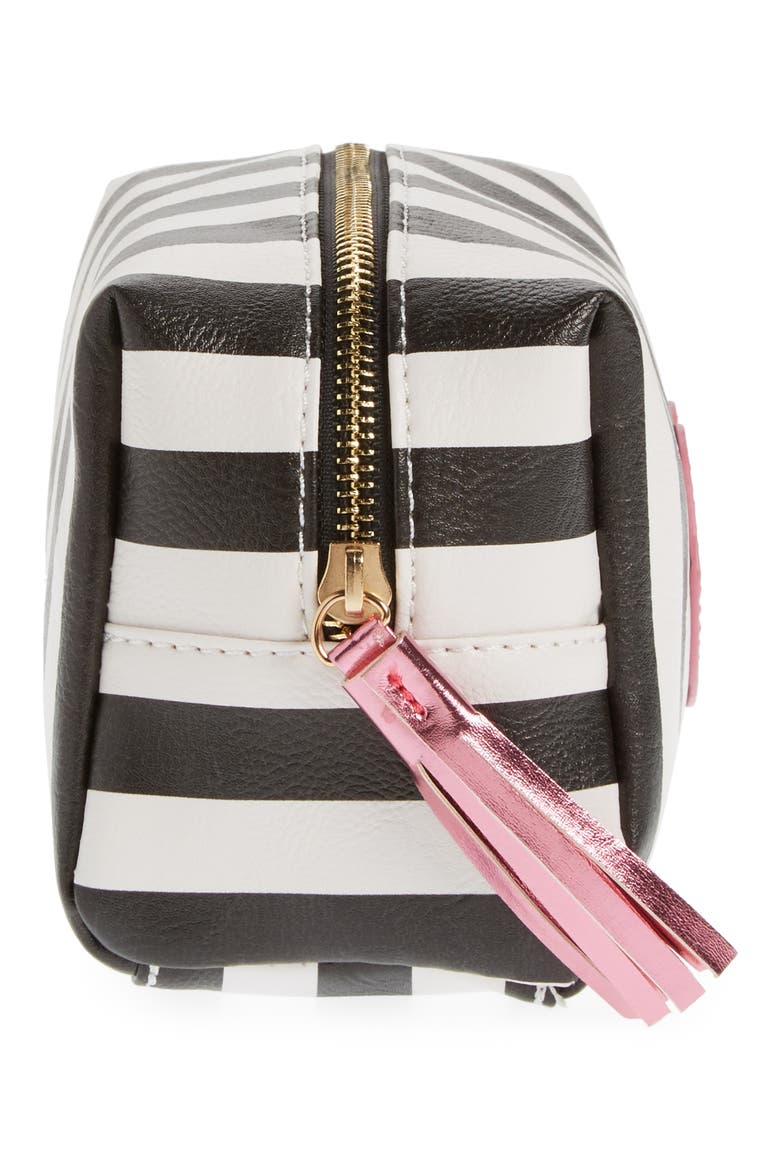 OMG Metallic Lip Stripe Cosmetics Bag, Alternate, color, BLACK/ WHITE