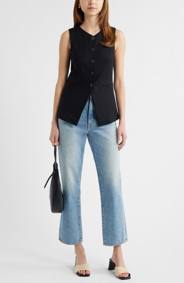 Open Edit Linen Blend Vest, Alternate, color, Black