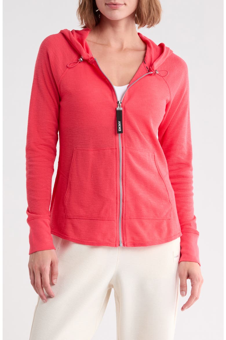 Slub Waffle Knit Zip Hoodie, Main, color, PUNCH