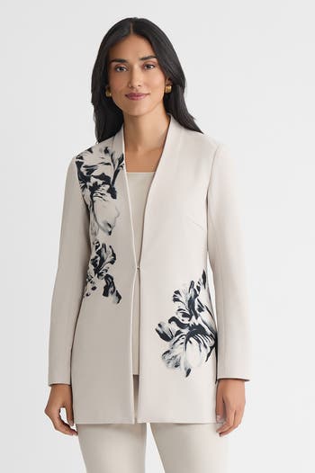 karen walker グレー 花柄 ジャケット UK 8 Ming Wang Floral Printed Stretch Deco Crepe Jacket | Nordstrom