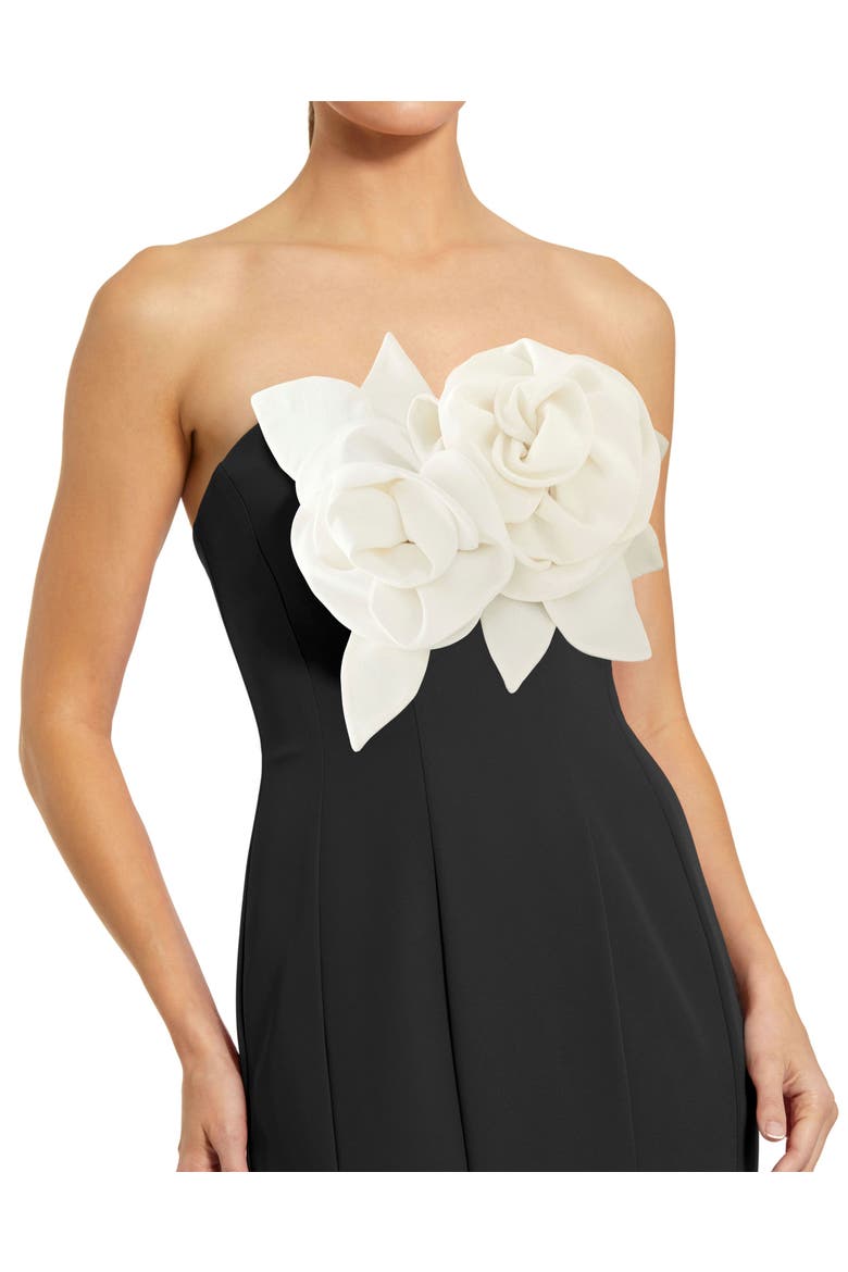 Crepe Strapless Mermaid Gown With 3D Flowers, Alternate, color, Black Ivory