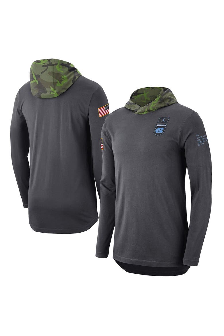 Men's Jordan Brand Anthracite North Carolina Tar Heels Military Long Sleeve Hoodie T-Shirt, Main, color, Anthracite