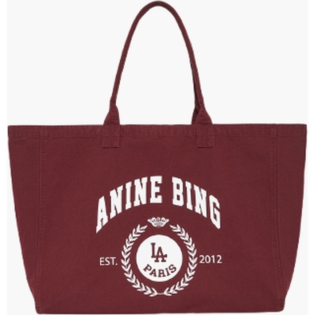 ANINE BING Leo Collegiate Canvas Tote in Fig at Nordstrom