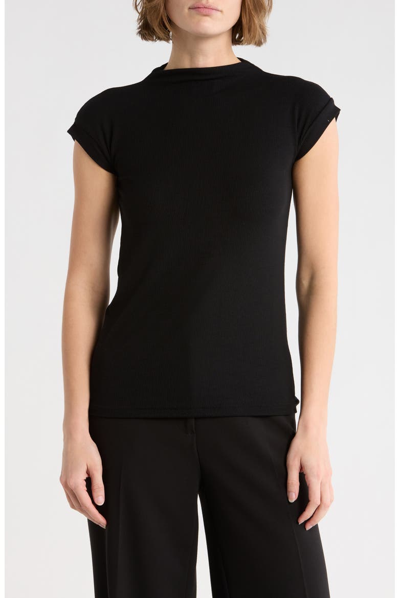 Mock Neck Rib Knit Top, Main, color, BLACK
