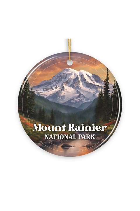 Mt Rainier National Park Retro Style Ceramic Ornament