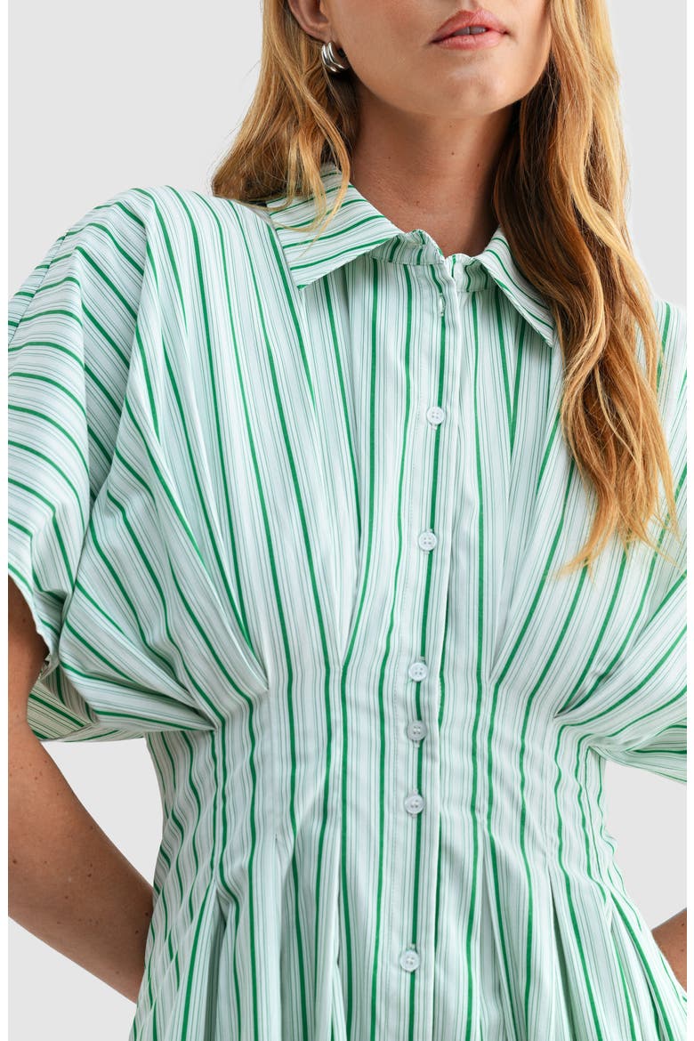 Stripe Pleated Dolman Sleeve Mini Shirtdress, Alternate, color, GREEN STRIPE
