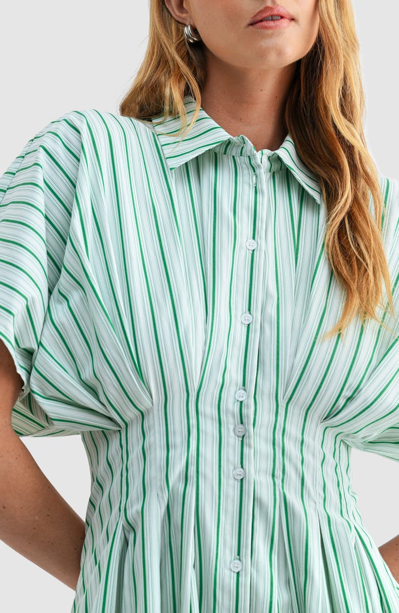 Mila Mae Stripe Pleated Dolman Sleeve Mini Shirtdress, Alternate, color, Green Stripe