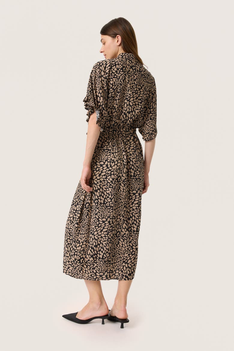 SLNaya Short Sleeve Maxi Shirt Dress, Alternate, color, Black With Brown Dots