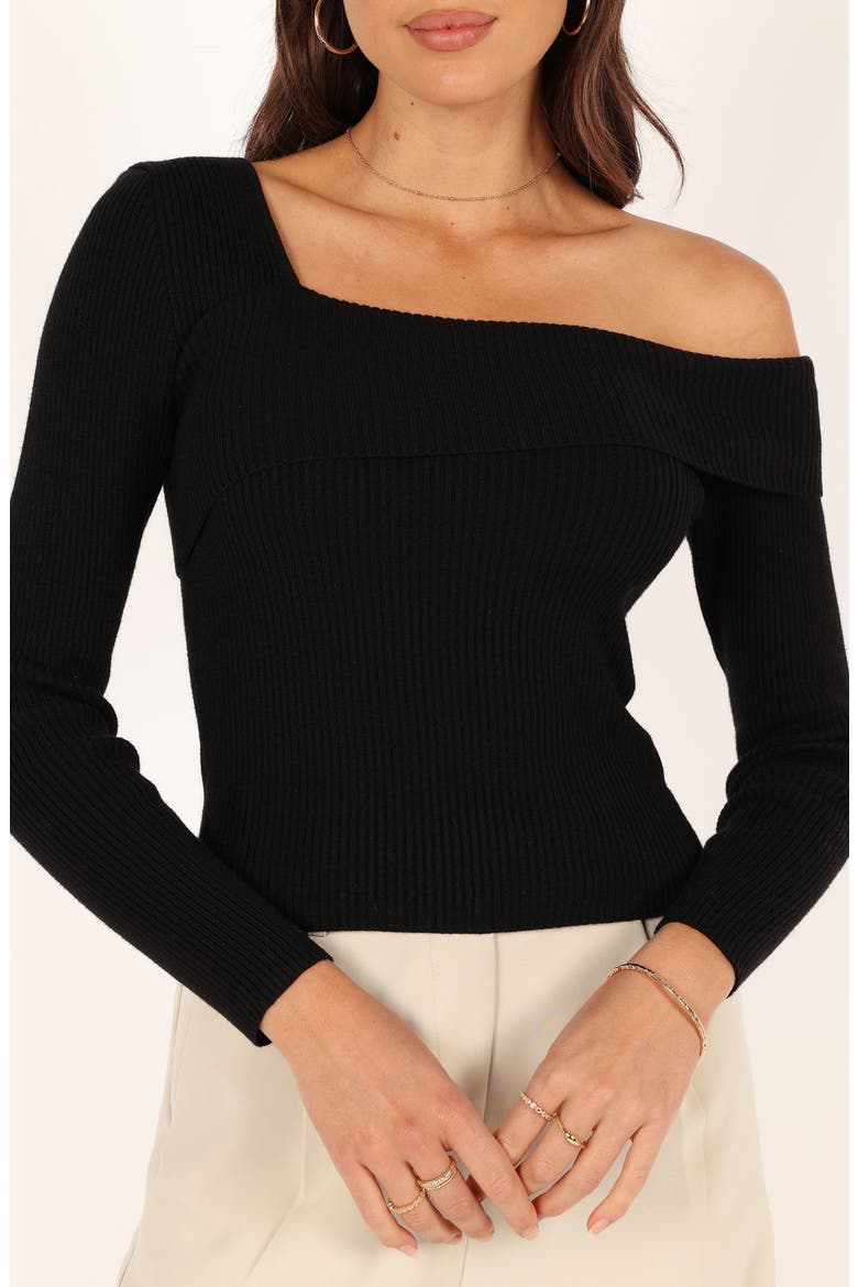 Aleena One-Shoulder Rib Sweater, Alternate, color, BLACK