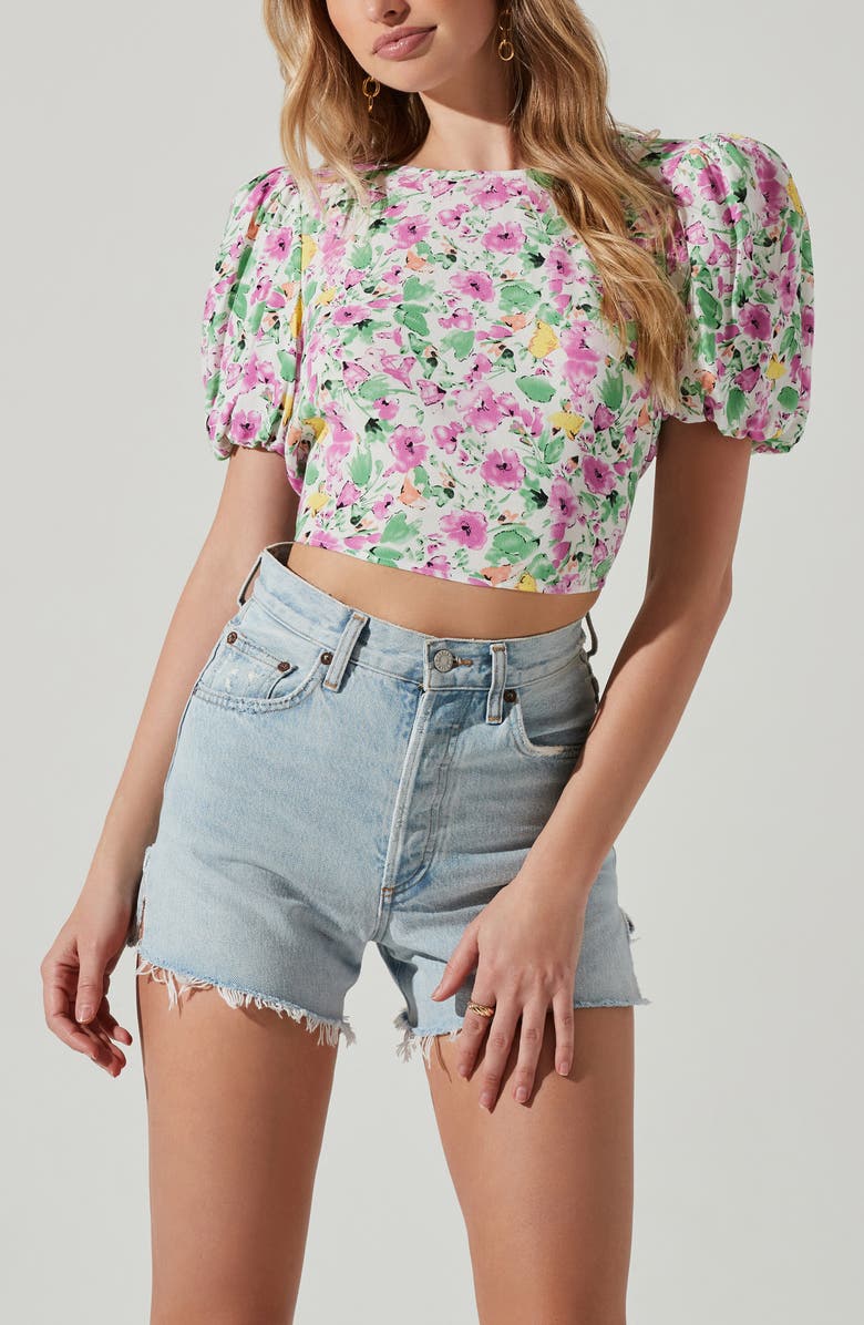 ASTR the Label Tie Back Puff Sleeve Crop Top, Alternate, color, 