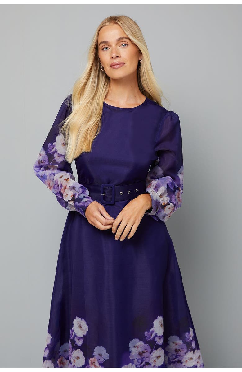 Wallis Petite Floral Print Belted Midi Dress, Alternate, color,