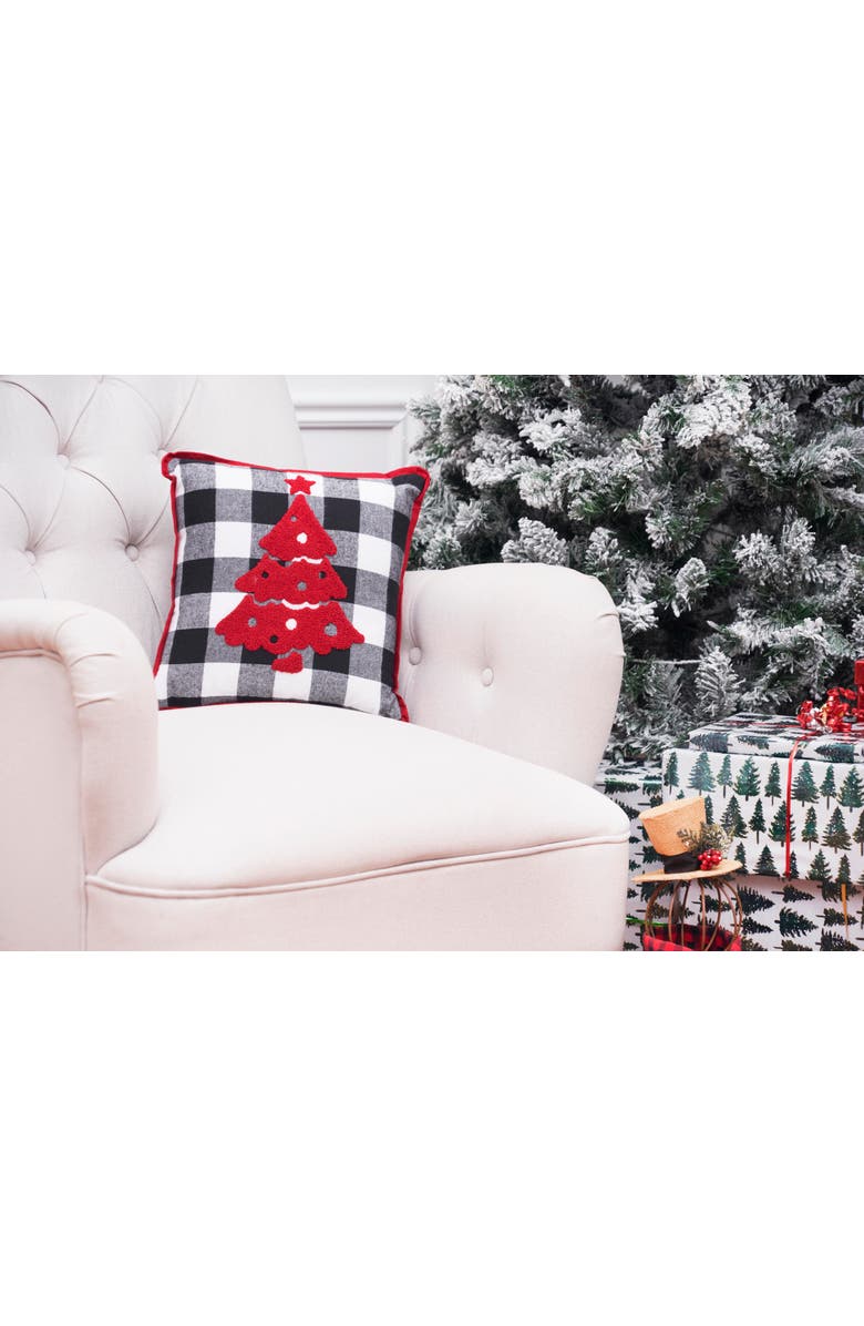C&F Home Christmas Franklin Farm Tree Tufted Plaid Accent Pillow, 12" x 12", Alternate, color, Red