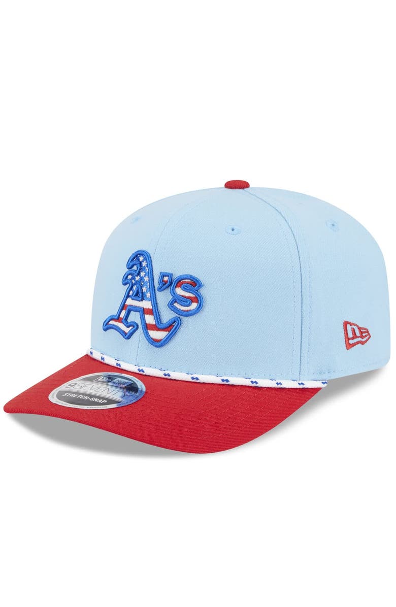 New Era Men's New Era Light Blue/Red Athletics 2025 Fourth of July 9SEVENTY Adjustable Hat, Main, color,