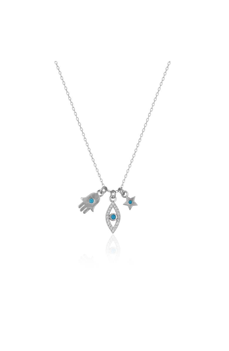 Spero London Hamsa Evil Eye Star Turquoise Sterling Silver Necklace, Main, color, Silver