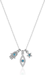 Spero London Hamsa Evil Eye Star Turquoise Sterling Silver Necklace