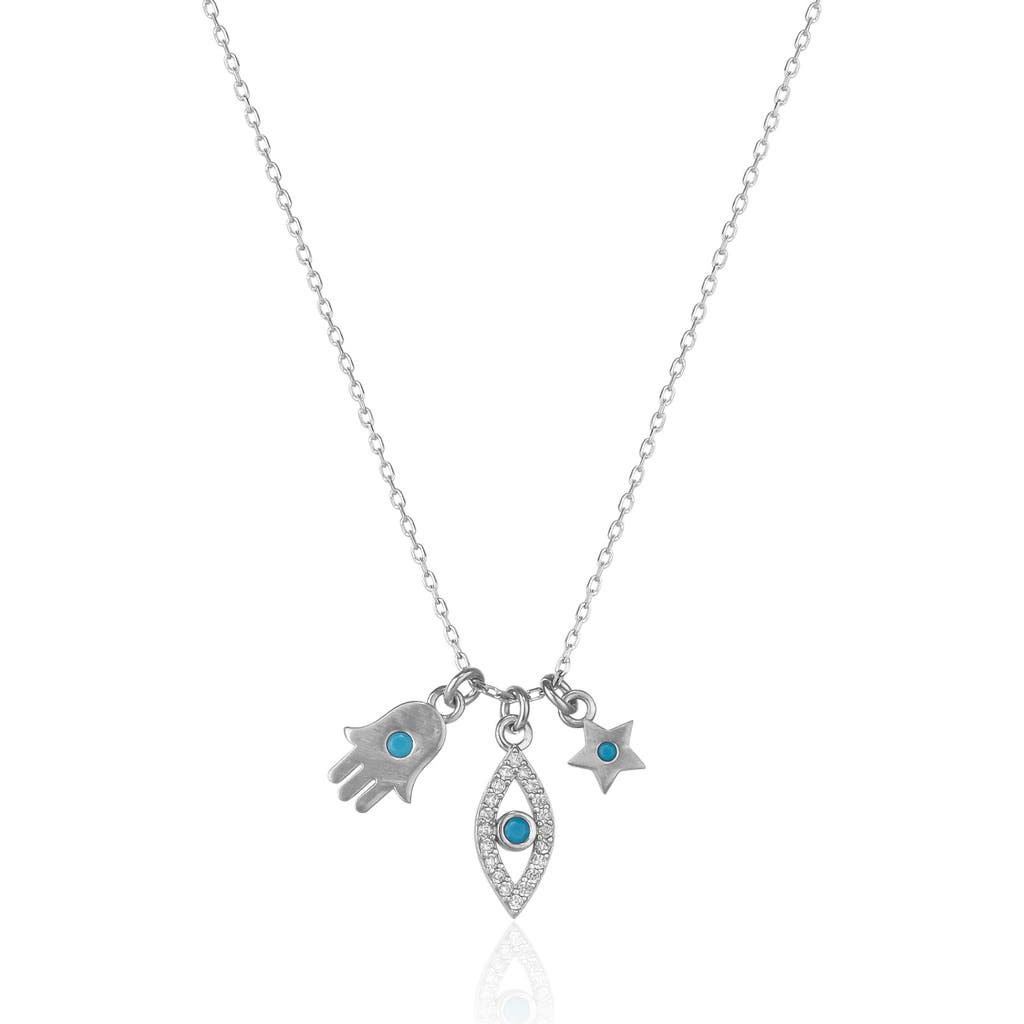 Spero London Hamsa Evil Eye Star Turquoise Sterling Silver Necklace In Metallic