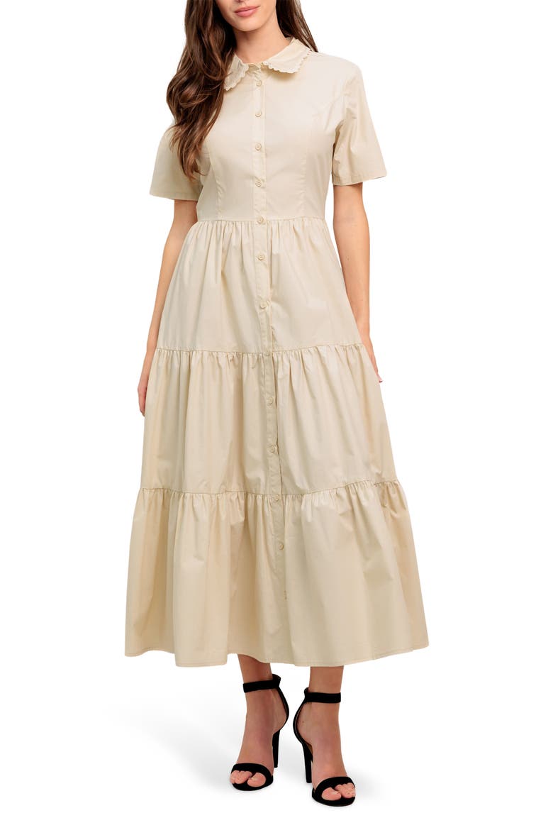 Scalloped Collar Maxi Dress, Main, color, BEIGE