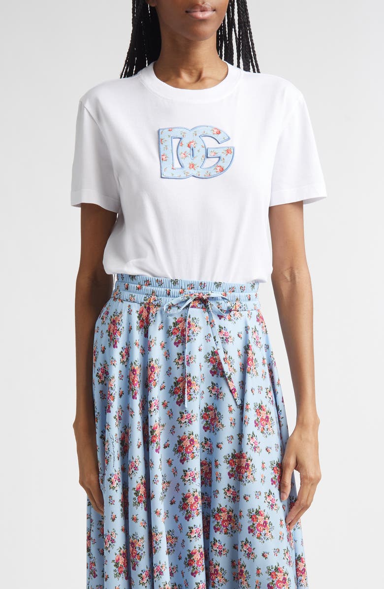 Dolce&Gabbana Embroidered Logo Short Sleeve T-Shirt, Main, color, Bianco Ottico