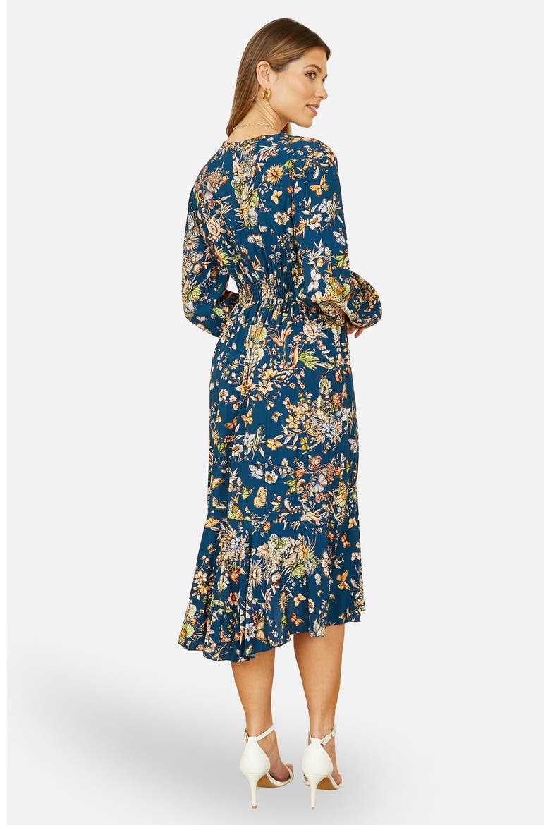 Tie Knot Front Long Sleeve Midi Dress, Alternate, color, Navy