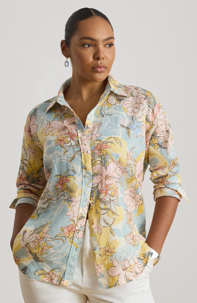 Lauren Ralph Lauren Tissue Linen Shirt, Alternate, color, Cream Mu