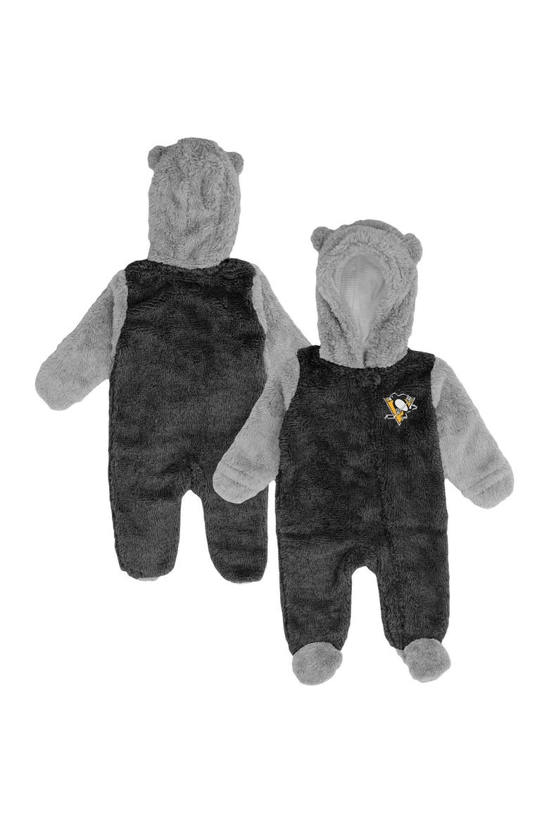 Newborn & Infant Black Pittsburgh Penguins Game Nap Teddy Fleece Bunting Full-Zip Sleeper, Main, color, Black