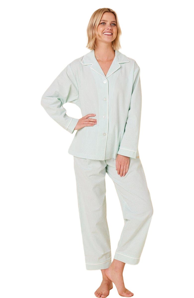 The Cat's Pajamas Cotton Seersucker Pajama Set, Alternate, color, Mint Stripe