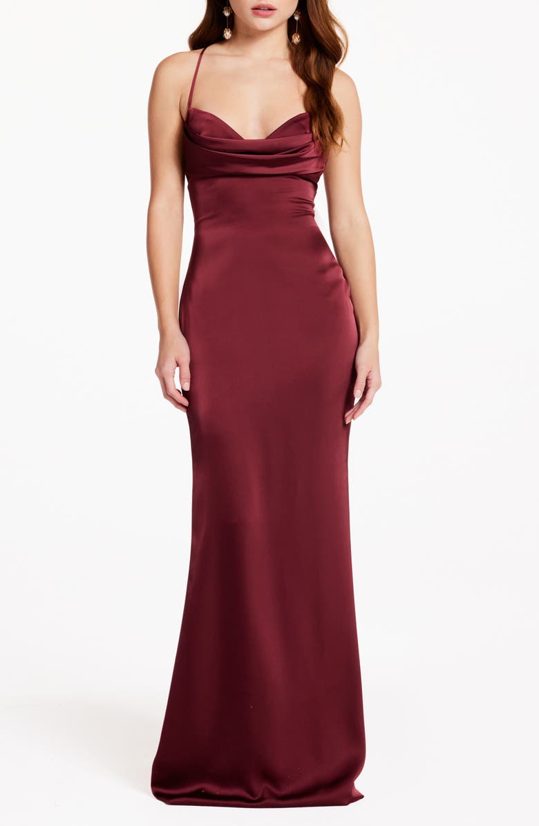 Katie May Tara Cowl Neck Gown, Main, color, Bordeaux