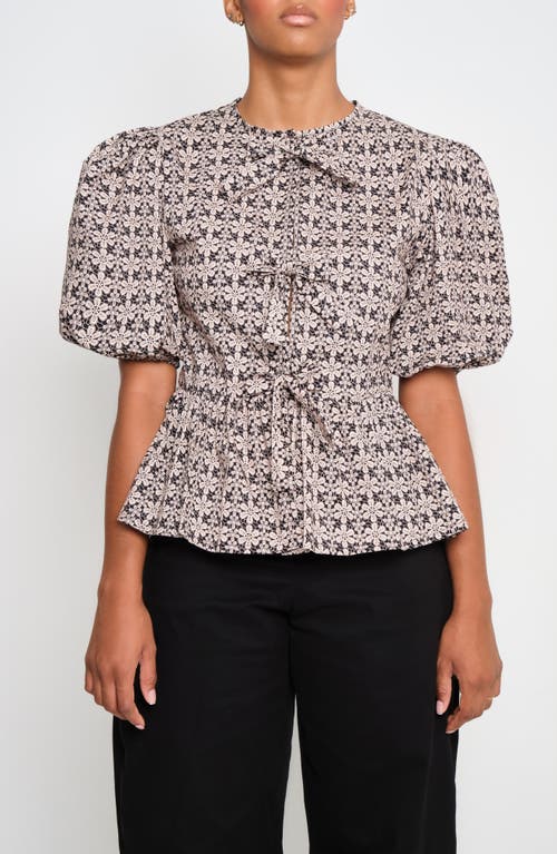 The Lulo Project Orquid Tie Front Stretch Cotton Top In Multi