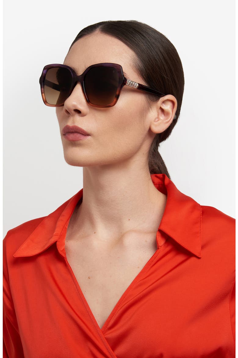 56mm Gradient Square Sunglasses, Alternate, color, BROWN HORN