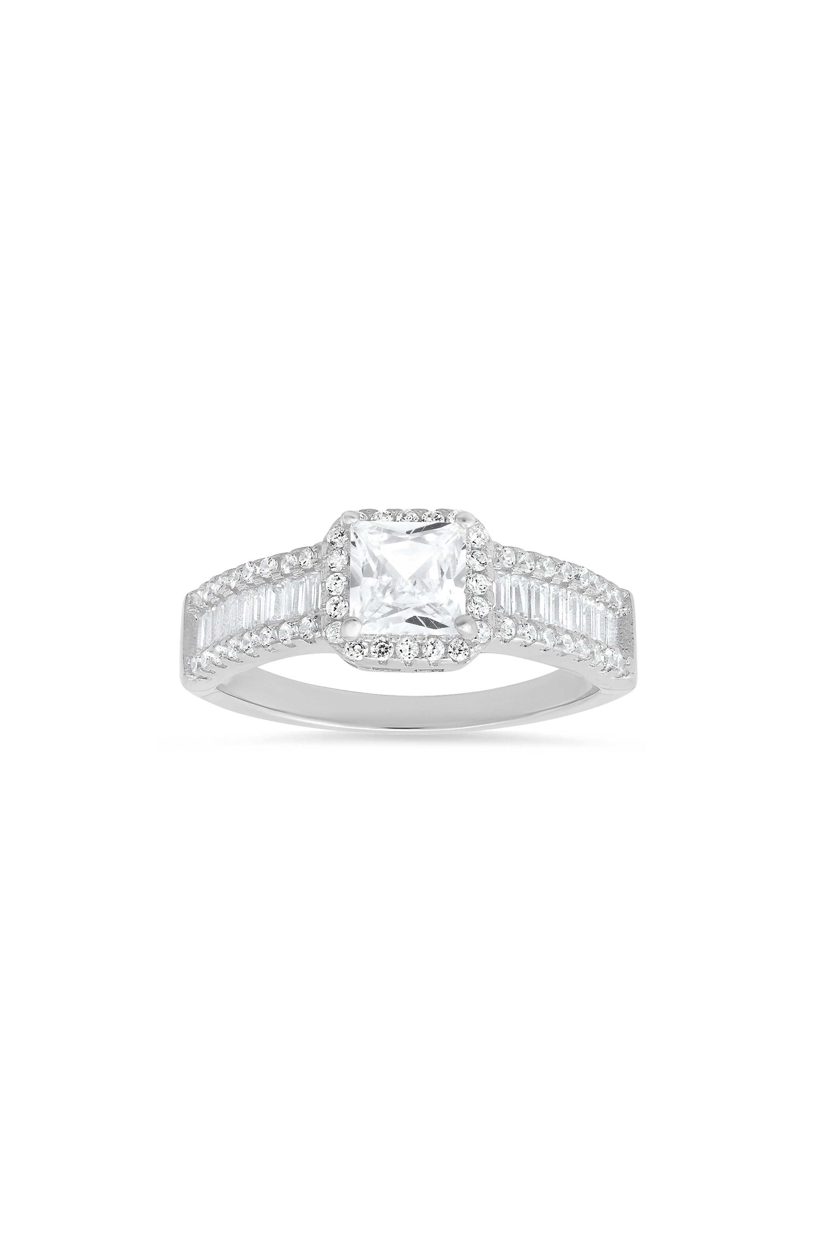 Queen Jewels Sterling Silver Princess Cut CZ Engagement Ring