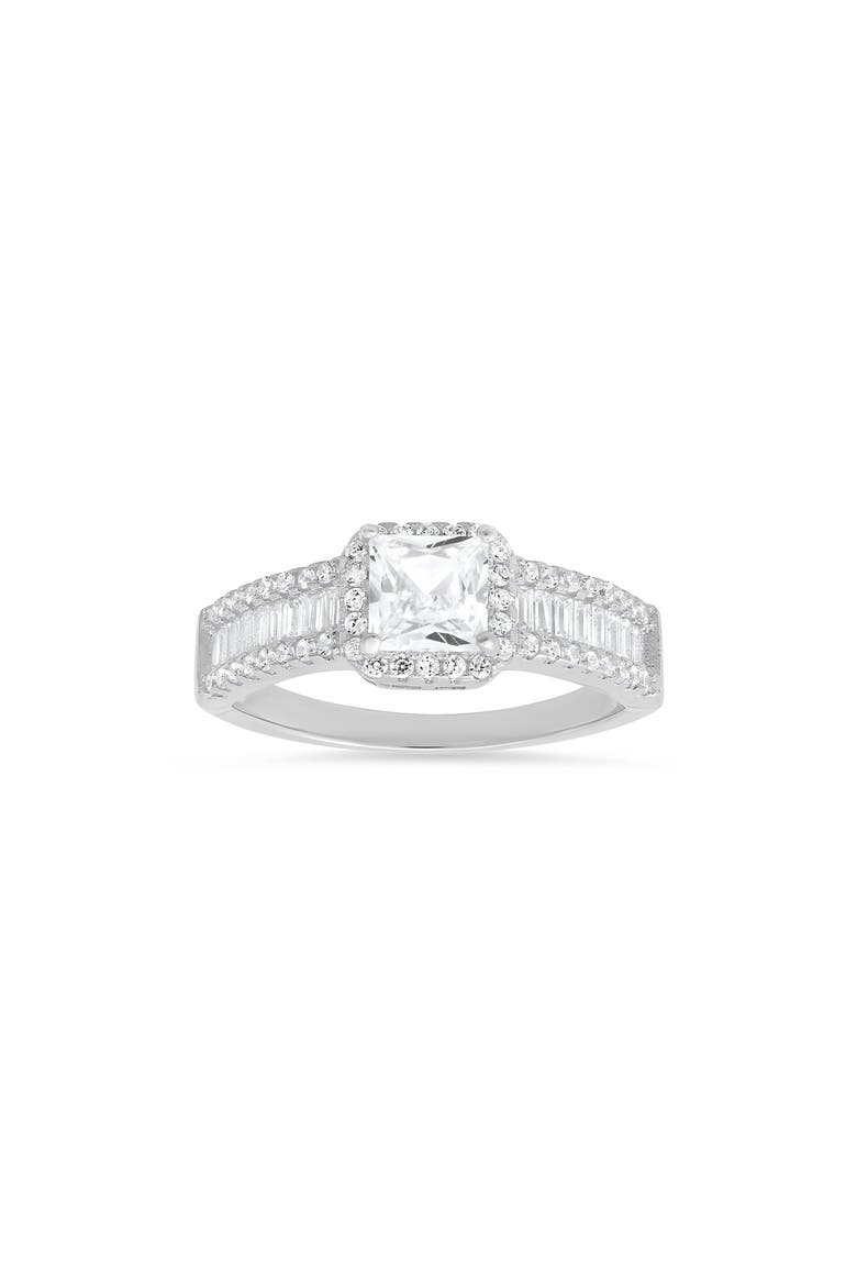 Sterling Silver Princess Cut CZ Engagement Ring, Main, color, SILVER