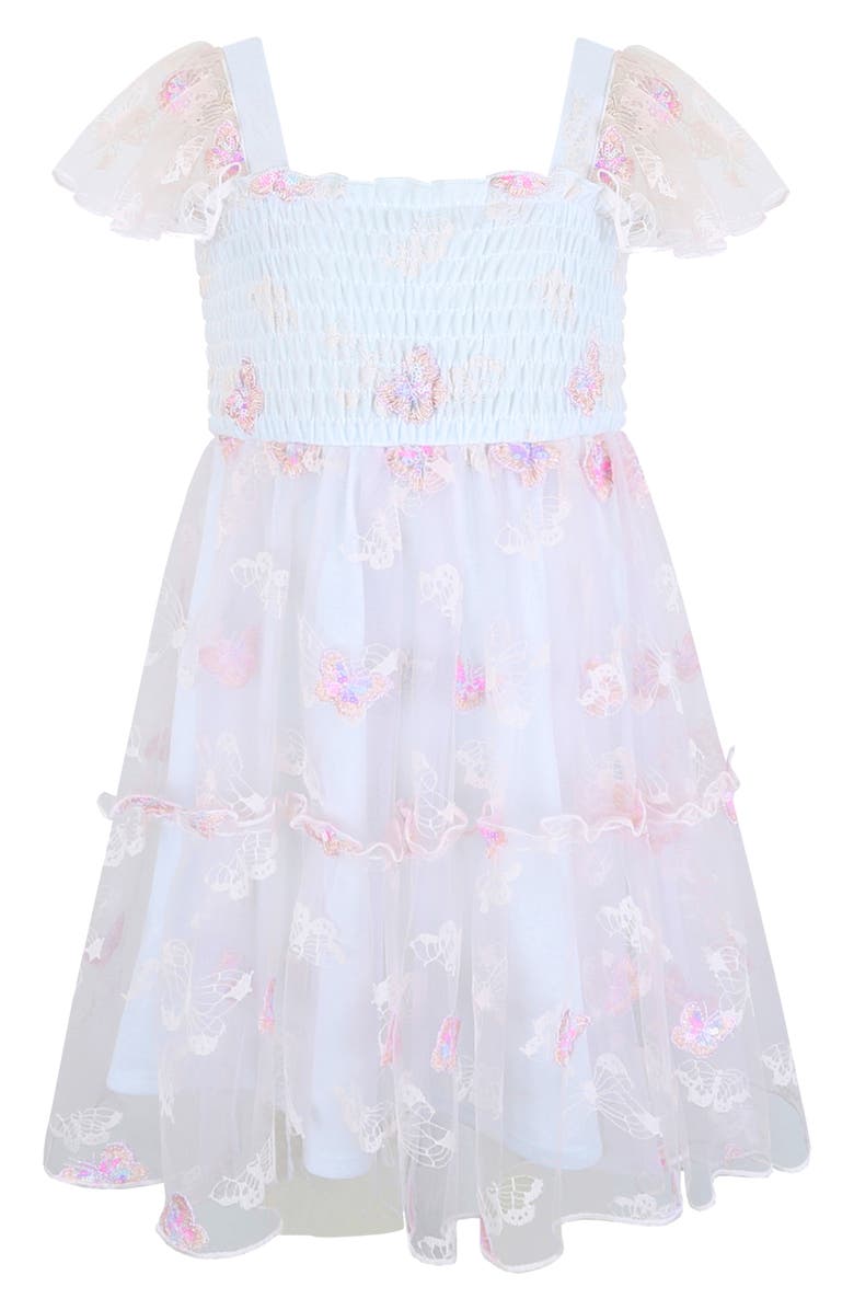 Zunie Kids' Smocked Bodice Dimensional Appliqué Party Dress, Alternate, color, Pink/ Blue