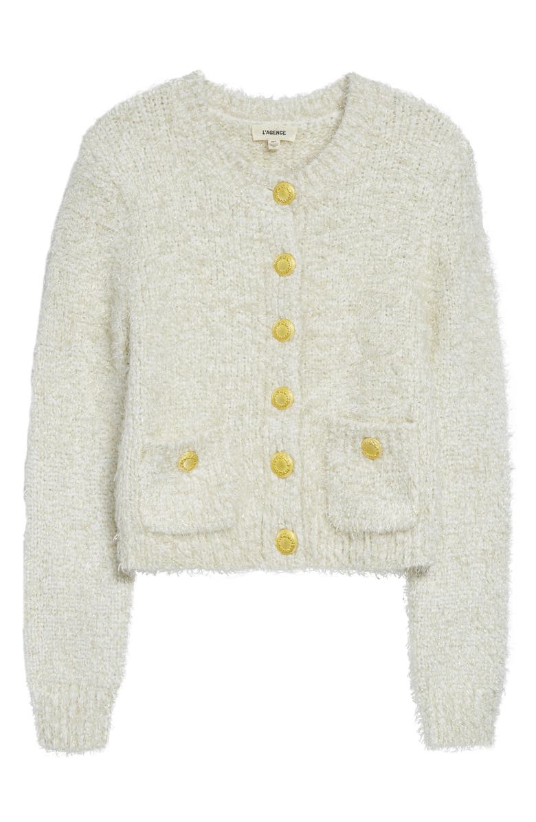 L'AGENCE Una Crop Eyelash Tweed Cardigan, Alternate, color, Ivory/ Gold Lurex Multi