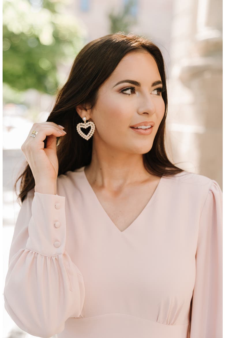 Imitation Pearl Heart Drop Earrings, Alternate, color, WHITE- GOLD