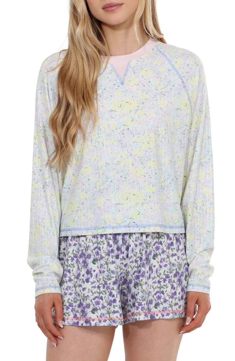 Honeydew Cuddle Crew Floral Rib Short Pajamas, Alternate, color, Renewal Mix Floral