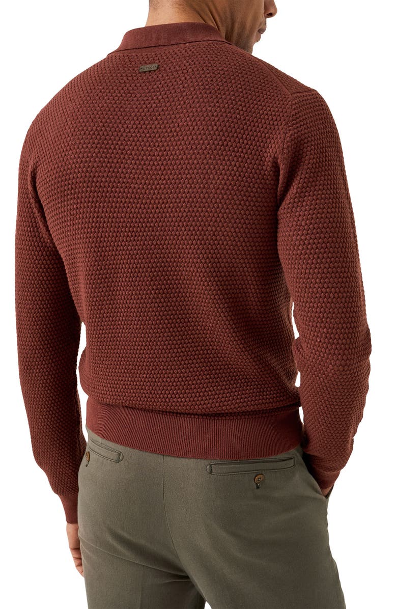 Eton Merino Wool Pop Stitch Long Sleeve Polo, Alternate, color, Red