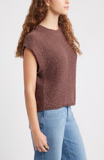 Slub Cotton Cap Sleeve Sweater