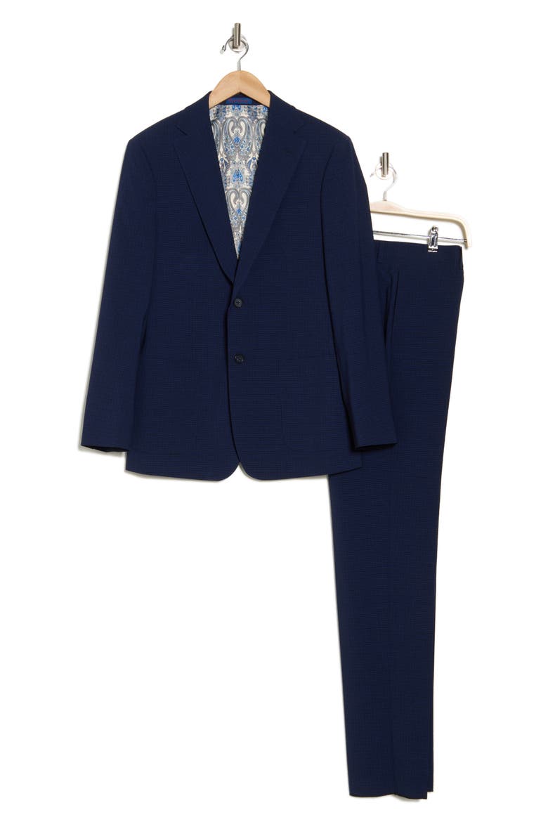 Miniature Plaid Navy Stretch Mélange Suit, Alternate, color, BLACK/ BLUE