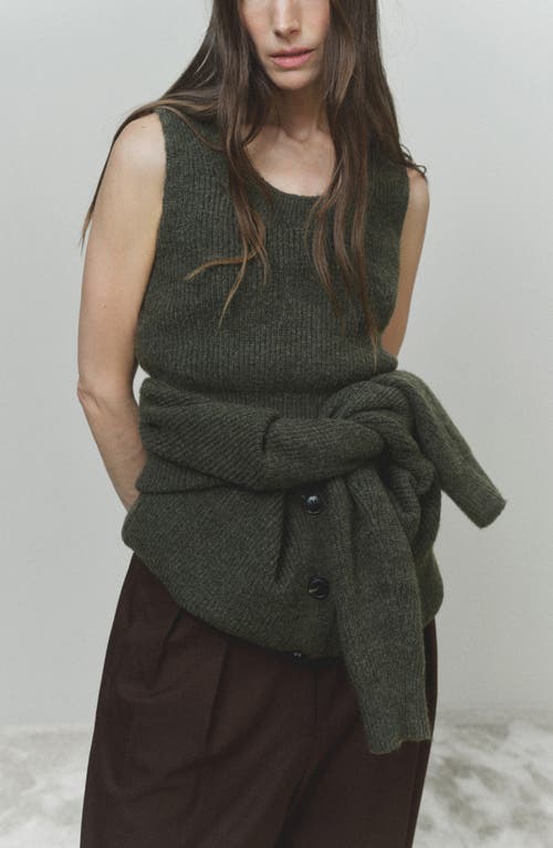 Mango Erizo Crop Knit Tank In Khaki Green