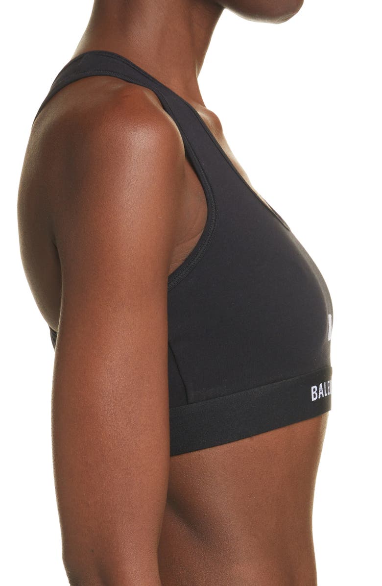 Balenciaga Logo Racerback Sports Bra, Alternate, color, 