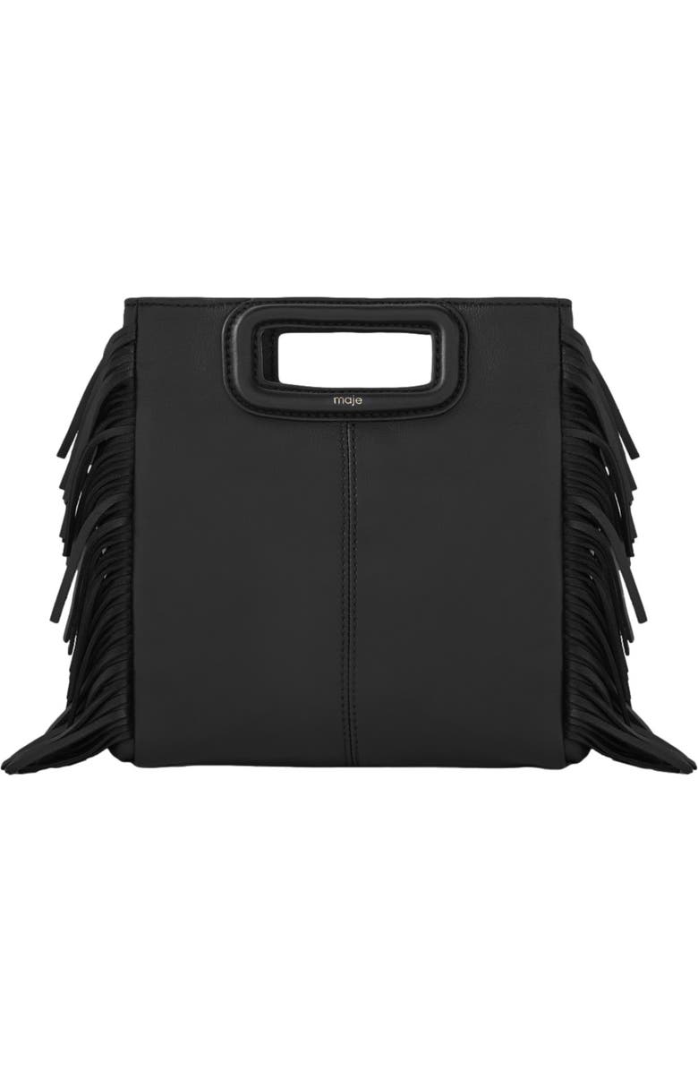 maje Smooth leather M bag with fringing, Main, color, Black