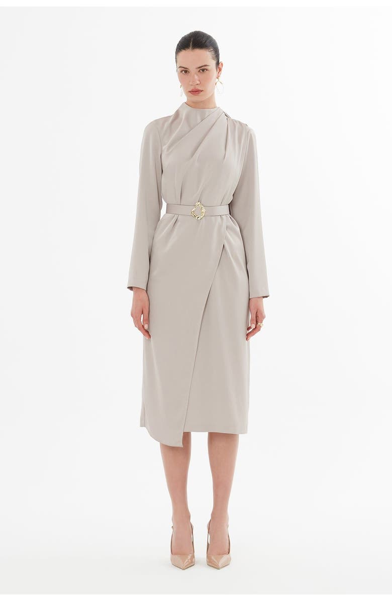 Gizia Midi Dress with Bolero Look and Belt, Main, color, Beige