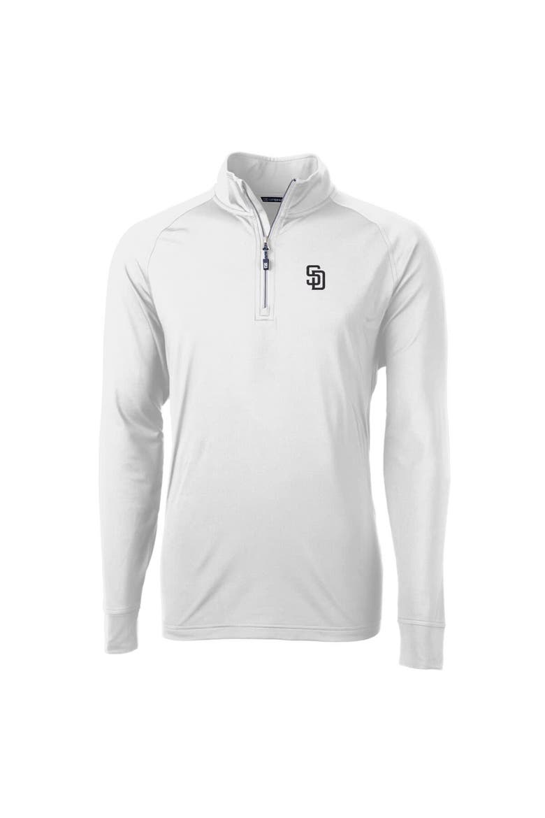 Men's Cutter & Buck  White San Diego Padres Adapt Eco Knit Stretch Recycled Quarter-Zip Pullover Top, Alternate, color, White